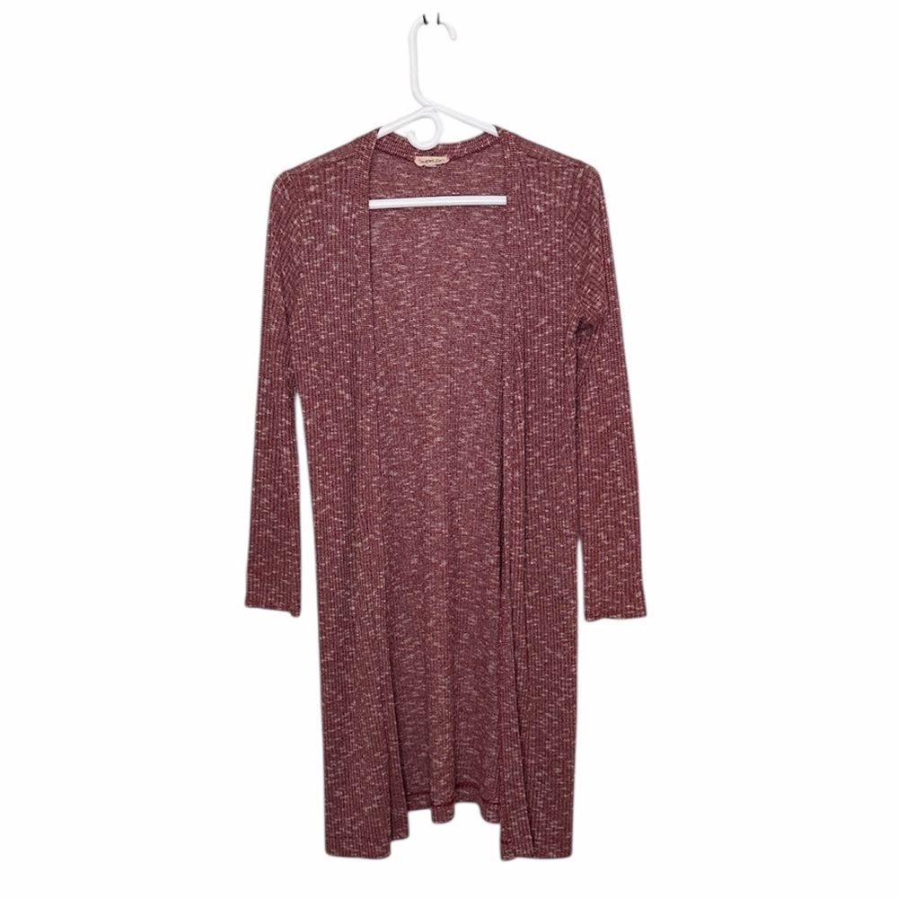 SWEET PEA BURGUNDY WHITE
LONG OPEN FRONT CARDIGAN SIZE SMALL